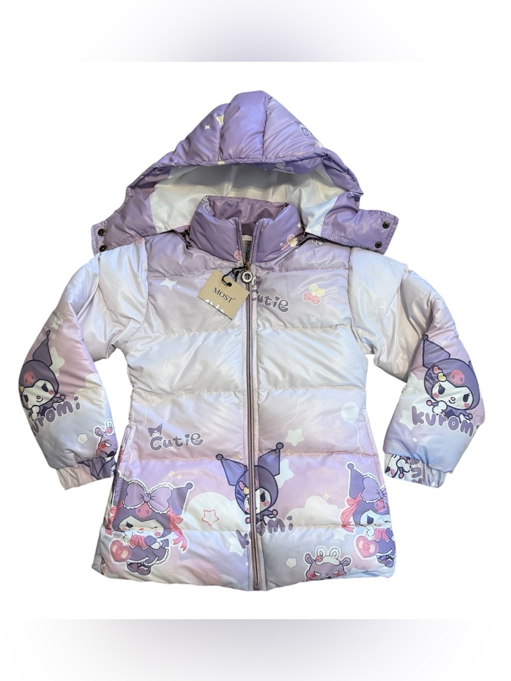 Kuromi Sanrio Girls Puffy Jacket Size 6-7 Lavender Gradient NWT Coat